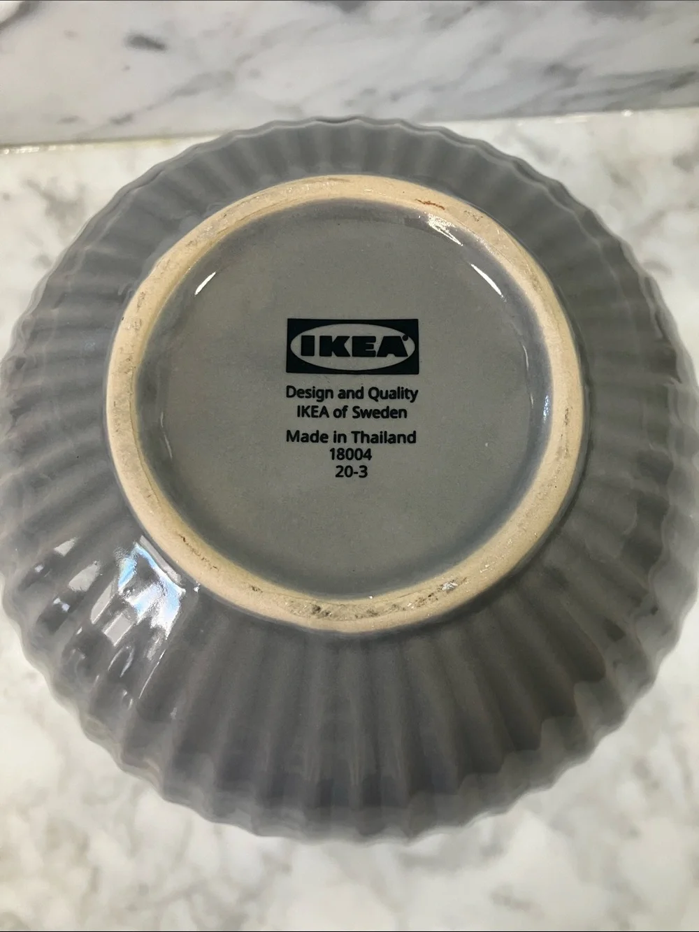 IKEA Gray Ribbed Ceramic Globe Vase 7in tall round ball stoneware